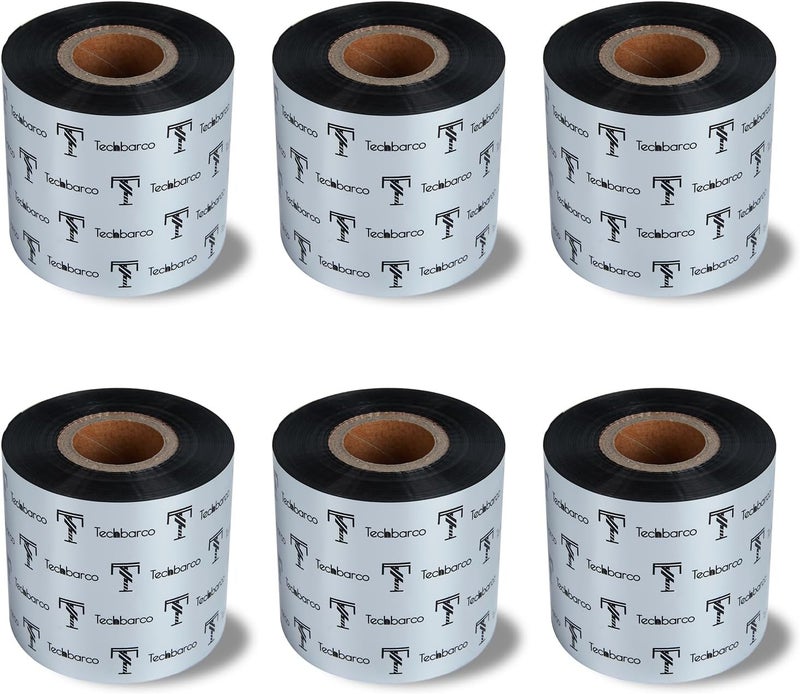 Techbarco Store 6 Rolls 2.36" x 984' Premium Enhanced Wax Thermal Transfer Ribbon, 60mm x 300m Black Industrial Barcode Label Printer Ribbon - Compatible with Zebra, TSC, GoDex, Citizen, 1" Core - Image 1